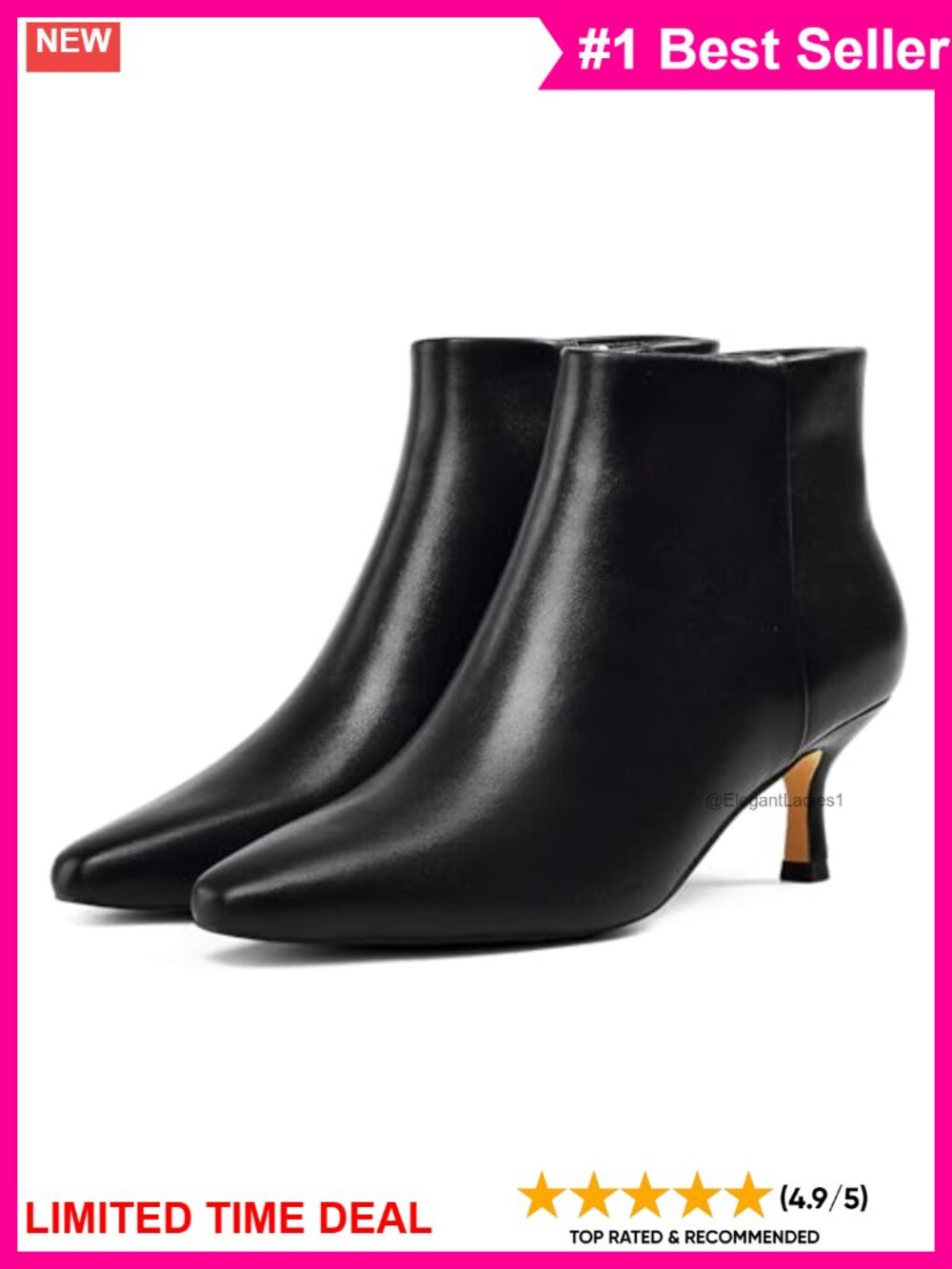 Kitten Heel Ankle Boots Square Toe Side Zip Booties